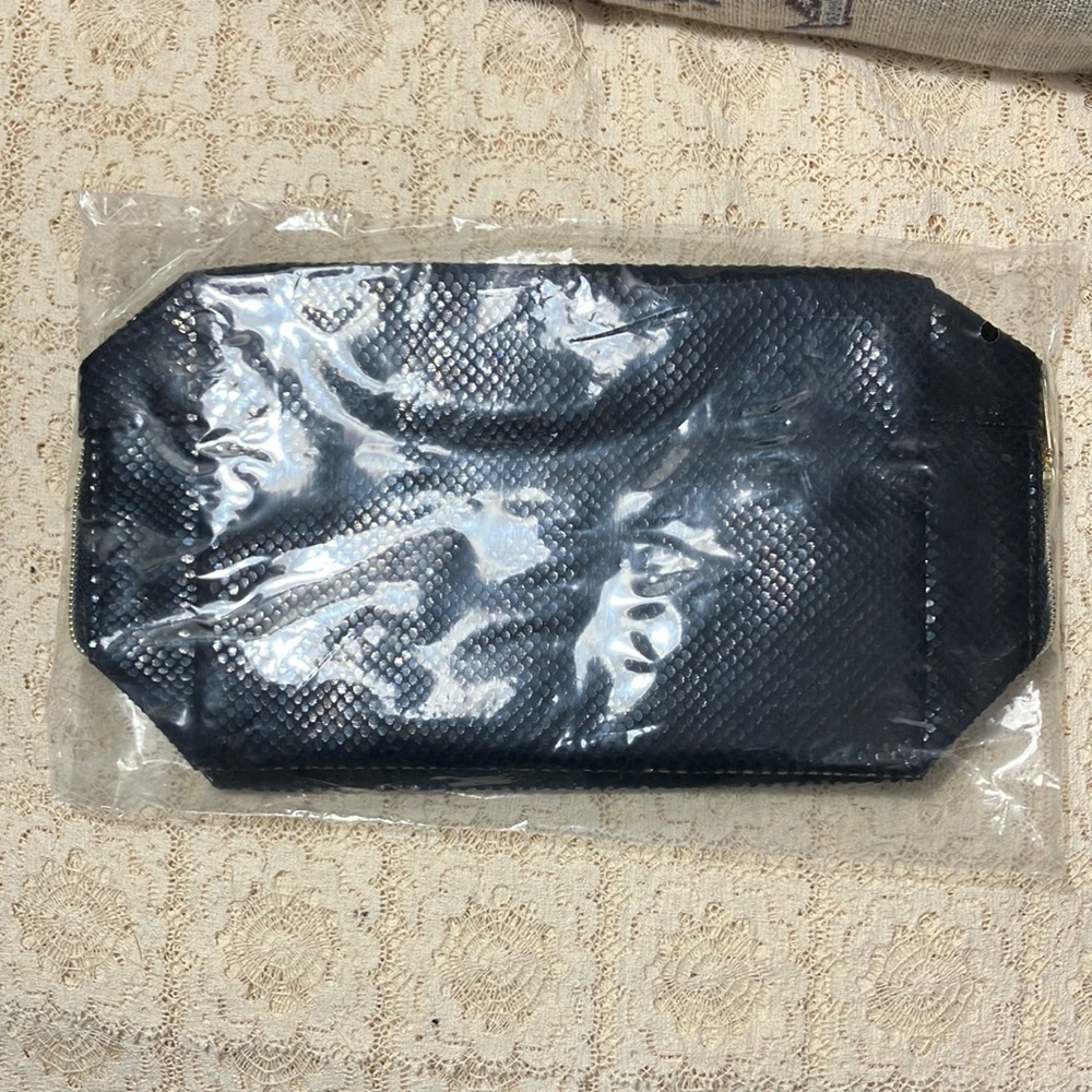 Black Tarte Cosmetic Bag with Snakeskin Look